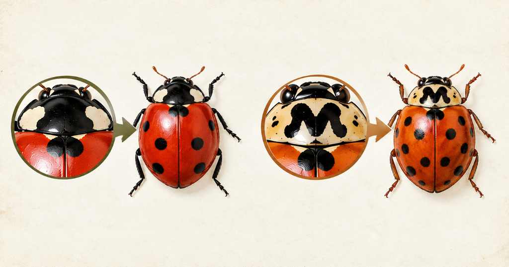 Comparison of native ladybug and invasive Asian lady beetle physical markings.